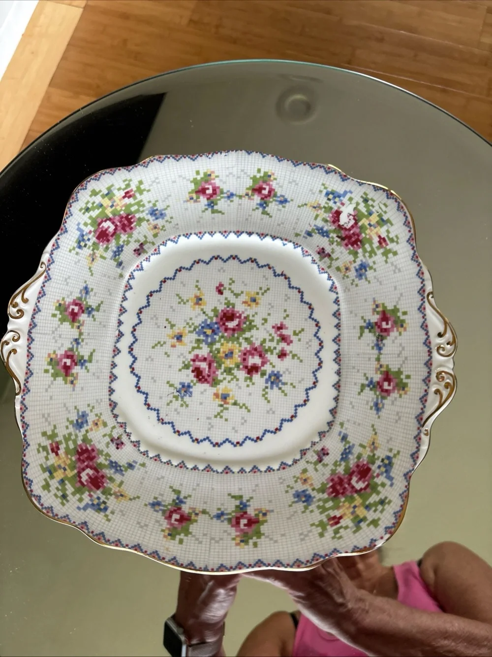 Vintage Royal Albert Gold Trimmed Cake Plate Petit Point Cross Stitch Pattern